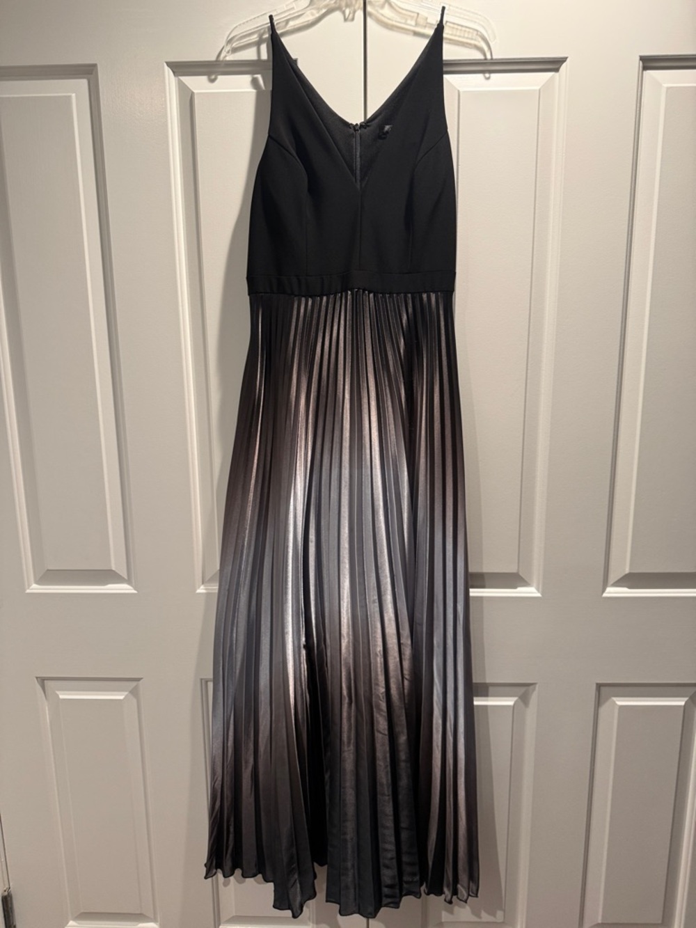 Aqua Black to Silver Ombre Pleated Maxi Dress